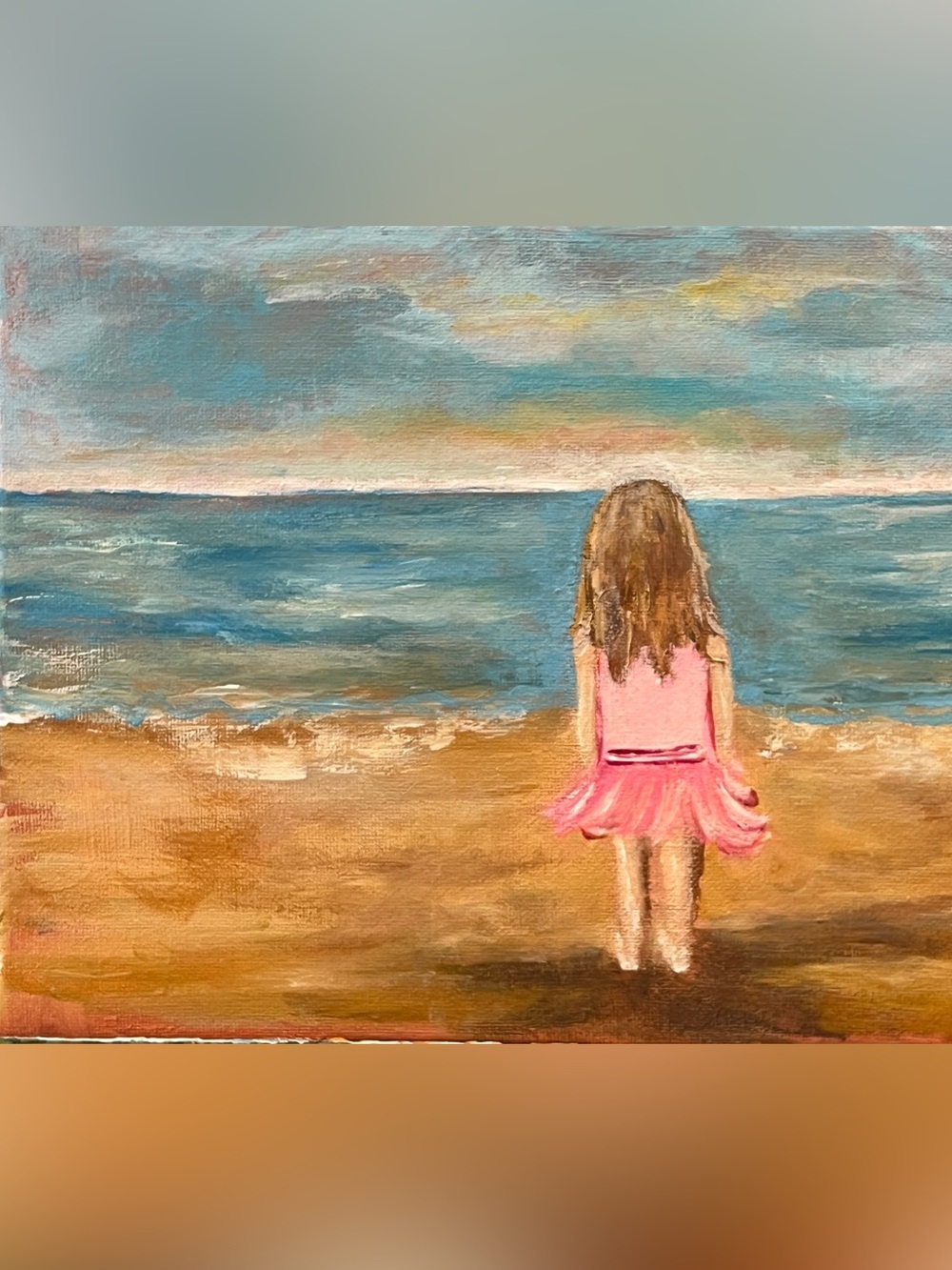 Original handpainted little girl, coastal Beach wall decor